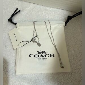 Coach Silver Heart Pendant Necklace Signature “C” Charm 18” Chain NWT Dust Bag